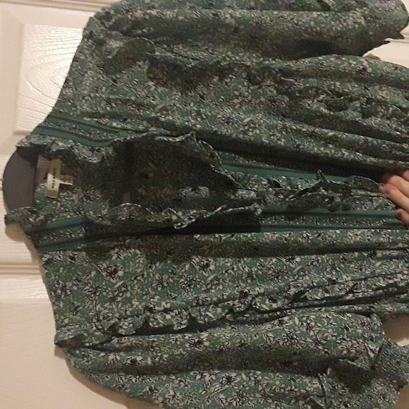 Max Studio Elbow Length Sleeve Print Tiered Maxi Dress ditsy floral Green White - Picture 17 of 17